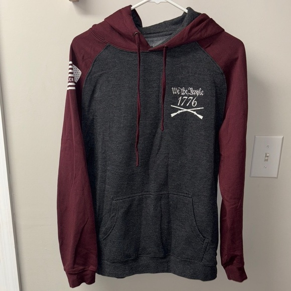 Gray and Red Hoodie Patriot with Flag Patch - Picture 1 of 5